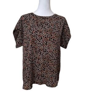 &. Layered Short Sleeve Multicolor Floral Blouse Black & Orange Size S